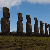 Ahu Akivi, one of the few inland ahu with the only moai facing t