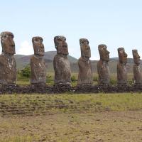 Ahu Akivi, one of the few inland ahu with the only moai facing t
